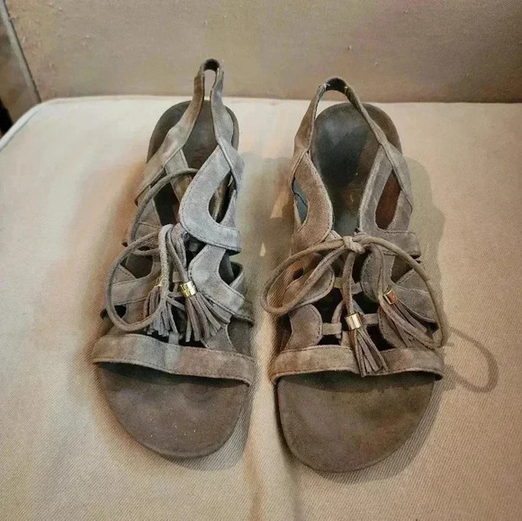 Vionic Kalie Wedge Sandal with Fringe Brown Greige Size 7 - Picture 2 of 7